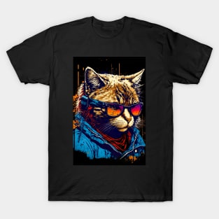 Cool cat portrait wearing a blue Jacket T-Shirt